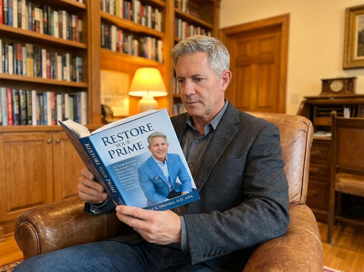Dr. George K. Ibrahim reading Restore Your Prime in his library